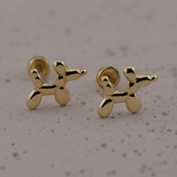 14k Real Gold Stud Earrings | Balloon Dog Stud Earrings | Birthday Gift | - Picture 4 of 9